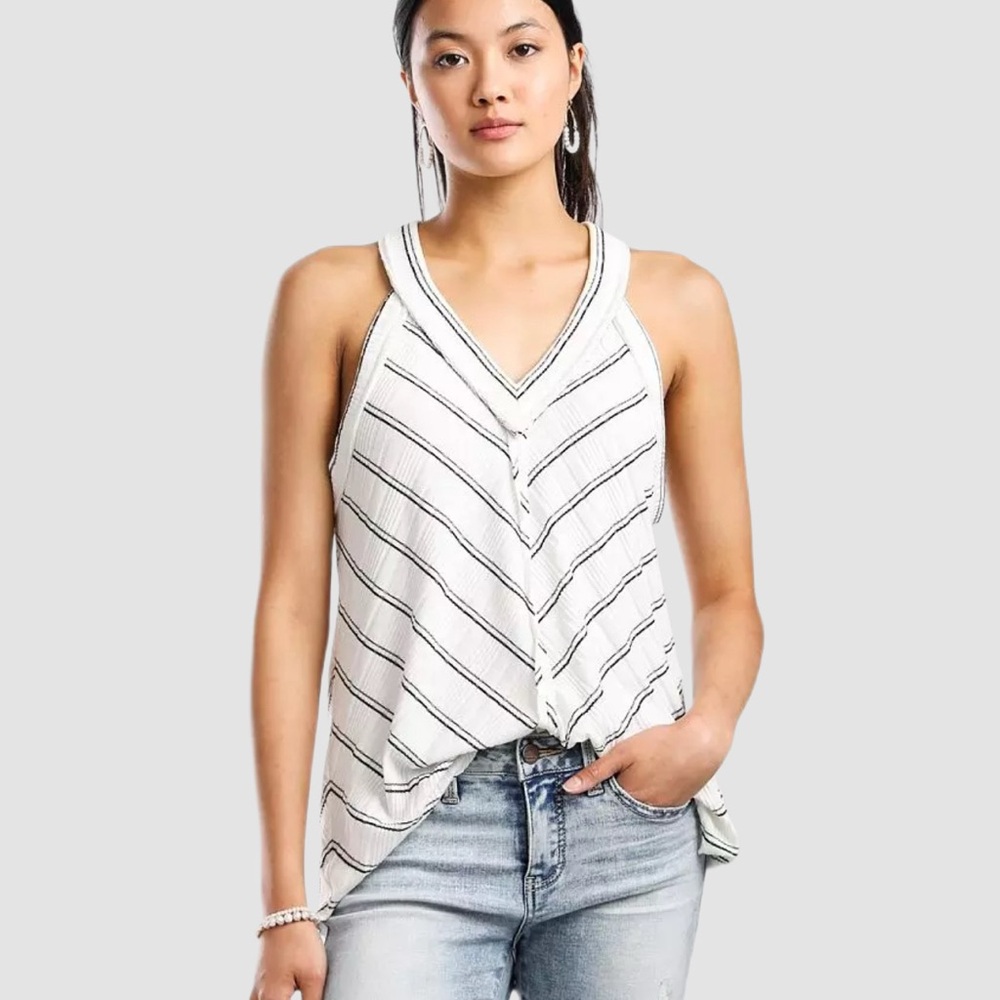 BKE Raw Edge Black & White Striped Tank Top Size S